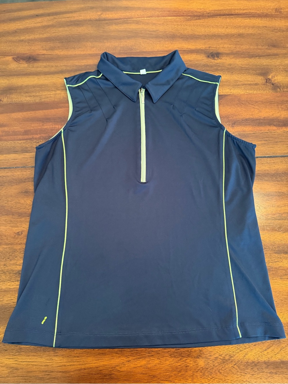 Tail Sporty Sleeveless Navy Zip Polo with Lime/Yellow Trim